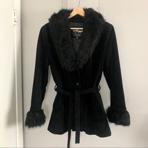 Y2k Wilson's Maxima suede & fur belted coat